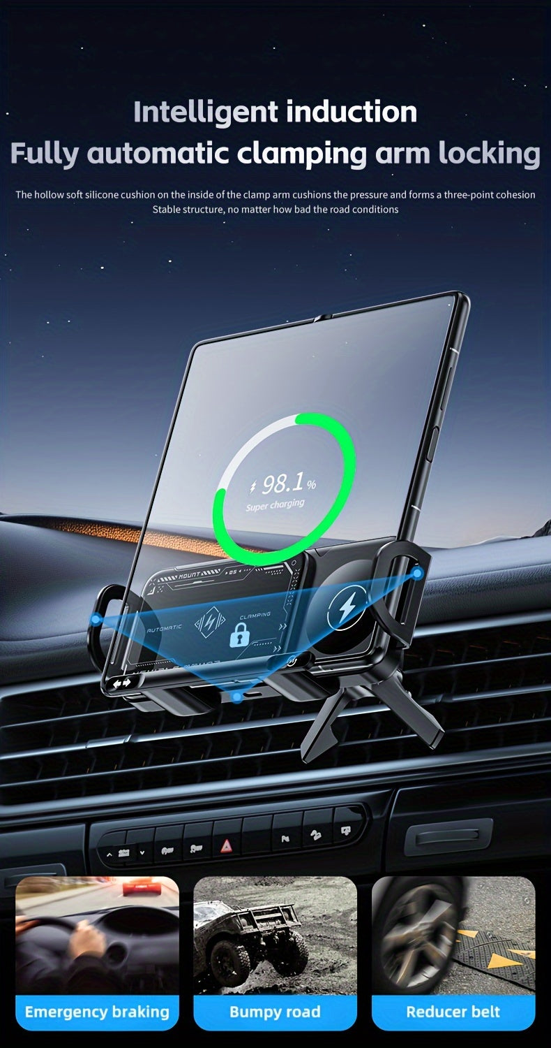 2025 New Car Holder Folding Screen Mobile Phone/tablet Holder 15W Wireless Fast Charging Two-in-one Automatic Rotating Magnetic Mobile Phone Holder Car Air Outlet Holder Suitable for Folding Screen Hands Samsung Galaxy ZFold6