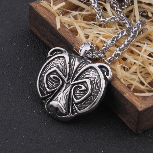 Stainless Steel Never Fade Viking Bear necklace as men gift with wooden box