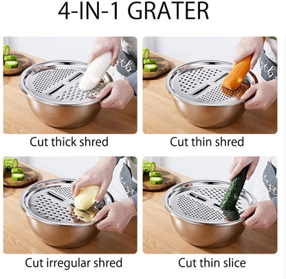 3 In 1 Vegetable Slicer Cutter Drain Basket Stainless Steel Vegetable Julienne Grater Salad Maker Bowl Kitchen Accessories