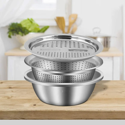 3 In 1 Vegetable Slicer Cutter Drain Basket Stainless Steel Vegetable Julienne Grater Salad Maker Bowl Kitchen Accessories