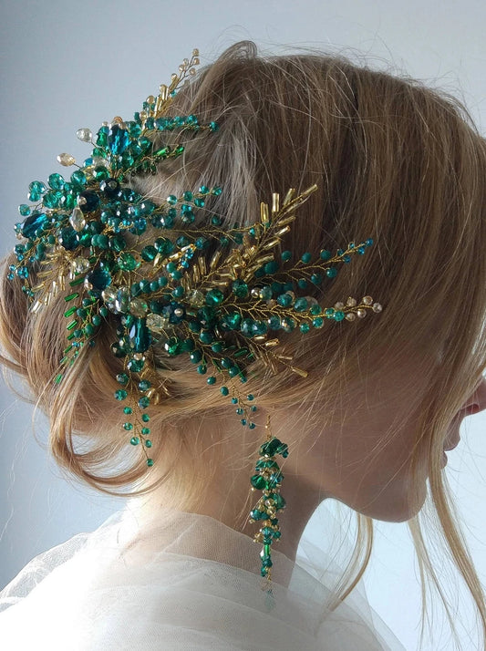 Bohe Green Crystal Bridal Earrings For Women Jewelry Party Prom Accessories Handmade Bride Ornament Hanging Earring Wedding Gift