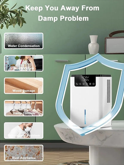 2200ml Air Dehumidifier Mute Moisture Absorbers Machine Air Dryer Water Tank with LED Display and Touch Control Single Core