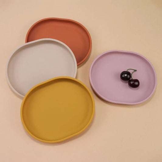 Baby Safe Silicone Dining Plate Suction Cartoon Children Dishes Feeding Toddler Training Tableware Retro Kids Smile Face Plate