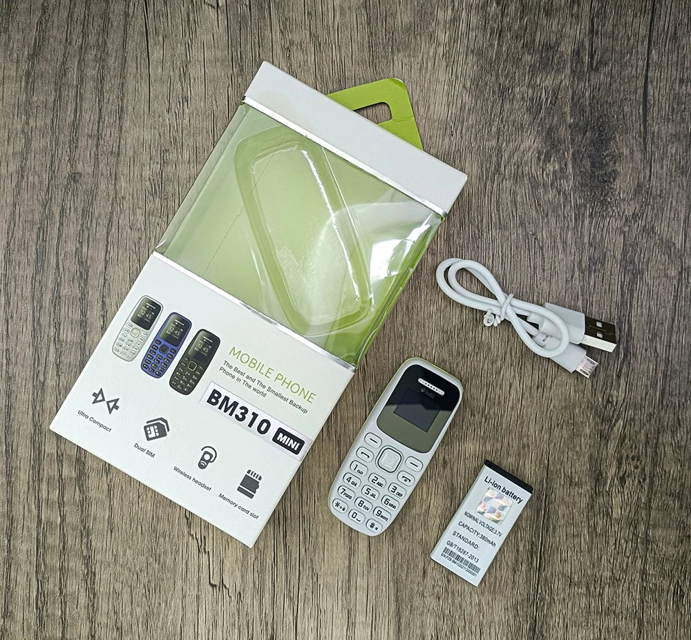 BM310 Small Mobile Phones Unlocked Bluetooth Earphone Telephone Low Radiation Automatic Call Recording Dual SIM Small Cell Phone