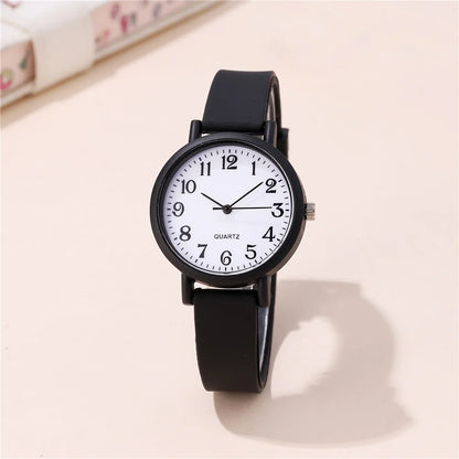 Minimalist style children's wristwatch casual simple black and white silicone student watch Clock