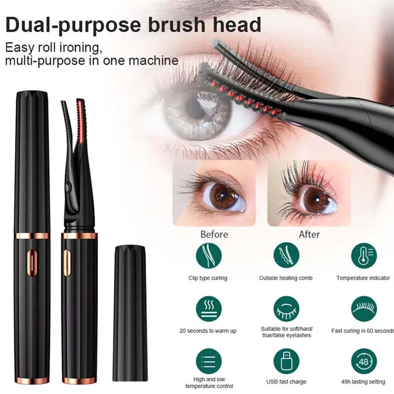 Electric Eyelash Curler Heated Eyelash Curler Portable USB Rechargeable Quick Natural Long Lasting Curling