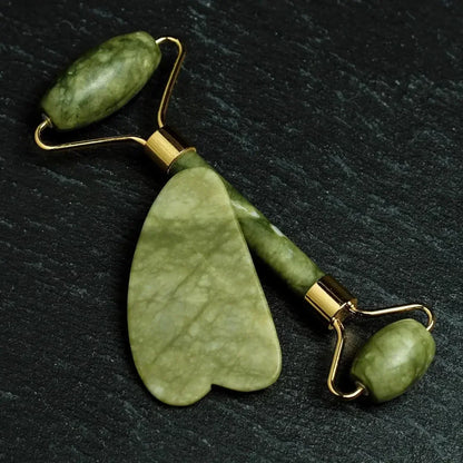 Jade Roller and Gua Sha set Spa Grade Face Massager 100% Authentic Stone Reduces Puffiness Wrinkles  Reveals