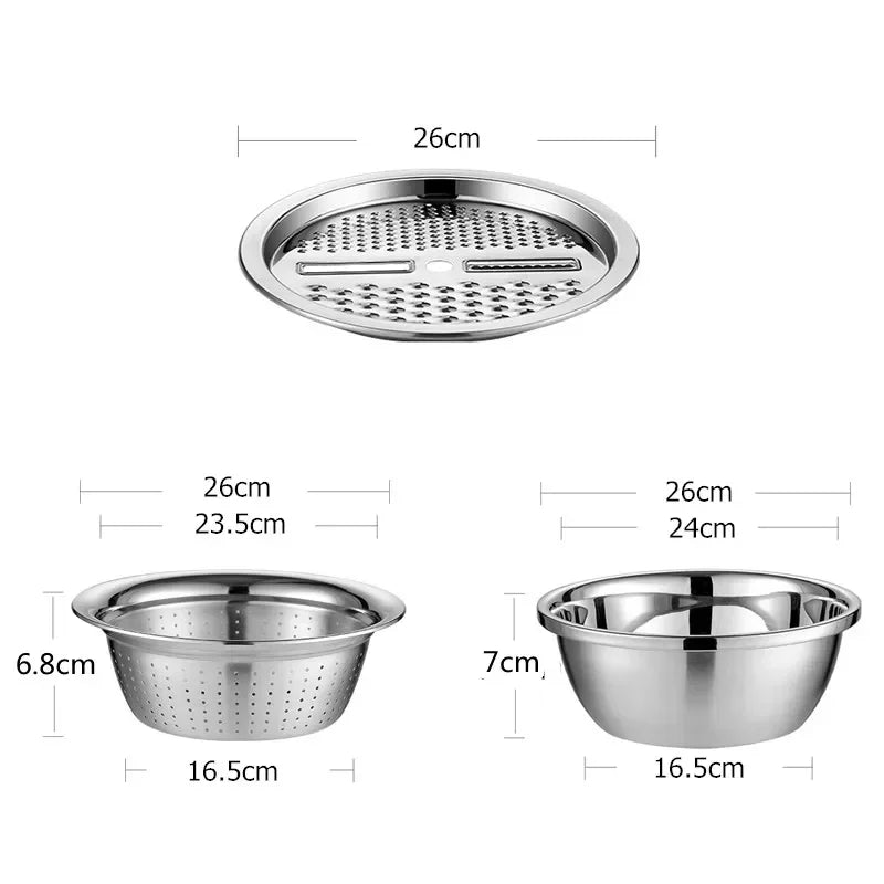 3 in 1 Vegetable Slicer Cutter Graters Drain Basket Stainless Steel Vegetable Salad Maker Bowl Kitchen Accessories Gadget
