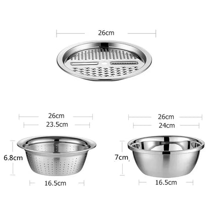 3 in 1 Vegetable Slicer Cutter Graters Drain Basket Stainless Steel Vegetable Salad Maker Bowl Kitchen Accessories Gadget