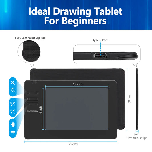 SPASEEBA T605 Graphics Tablet for Drawing / Paiting / Gaming OSU, Ultra Thin Art Pen Tablet with 8192 Levels Digital Stylus