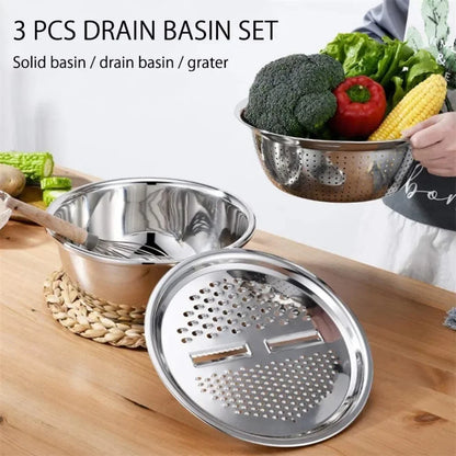 3 in 1 Vegetable Slicer Cutter Graters Drain Basket Stainless Steel Vegetable Salad Maker Bowl Kitchen Accessories Gadget
