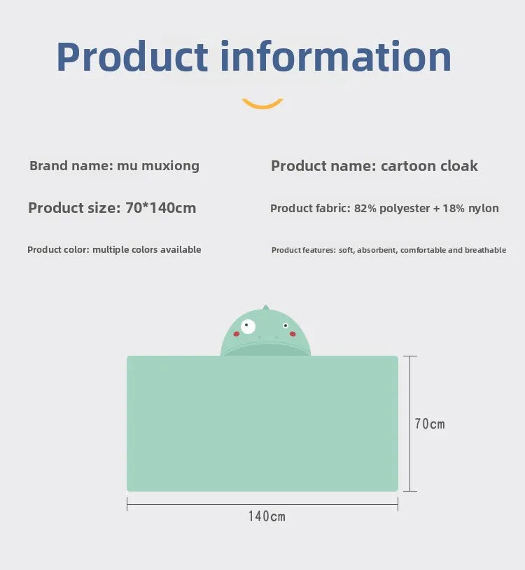 Baby Hooded Bath Towel - Super Absorbent Microfiber Cartoon Cloak, Soft Infant Bathing Wrap with Cute Animal Designs