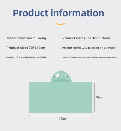 Baby Hooded Bath Towel - Super Absorbent Microfiber Cartoon Cloak, Soft Infant Bathing Wrap with Cute Animal Designs