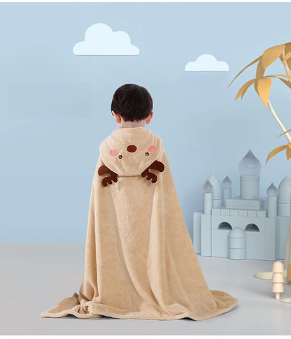 Baby Hooded Bath Towel - Super Absorbent Microfiber Cartoon Cloak, Soft Infant Bathing Wrap with Cute Animal Designs