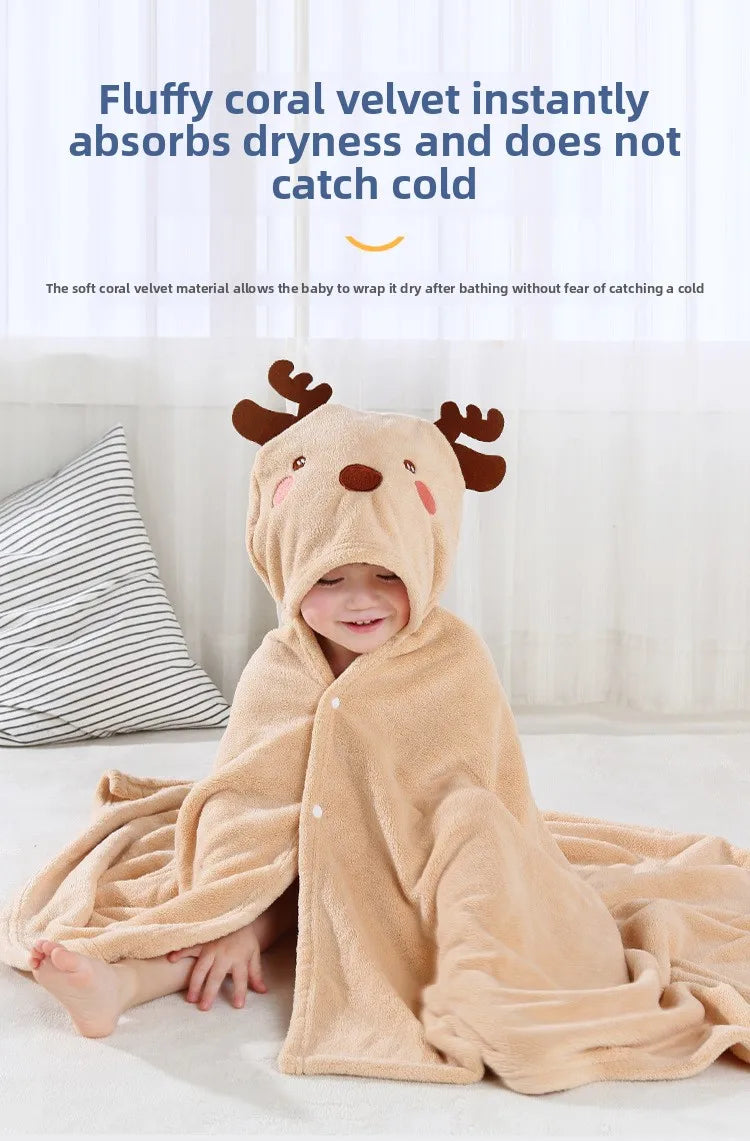 Baby Hooded Bath Towel - Super Absorbent Microfiber Cartoon Cloak, Soft Infant Bathing Wrap with Cute Animal Designs