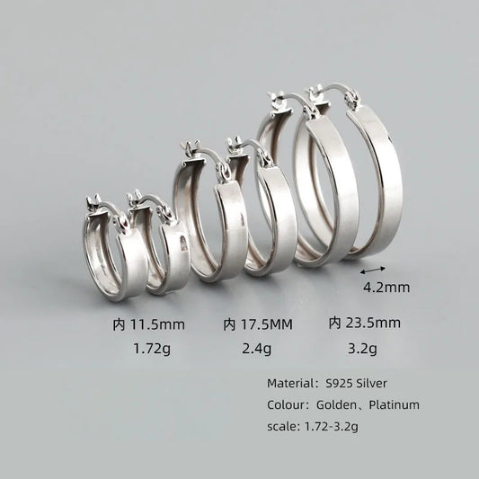 WANTME 925 Sterling Silver Minimalist French Statement Gold Wide Hoop Earrings for Women Fashion Goth Hip Hop Huggies Jewelry