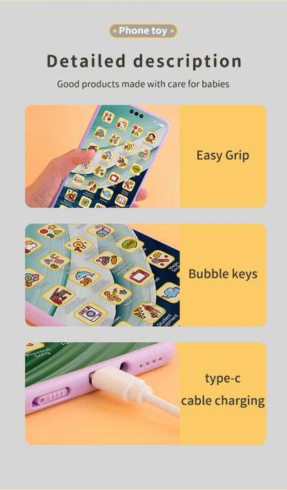 Baby Simulation Mobile Phone Toy Screen Music Early Educational Toys Learning Vocal English Mobile Vocal Toy Model Children Gift