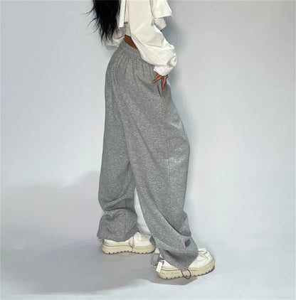 Casual Solid Sweatpants For Women High Waist Lace Up Loose Joggers Pant Classic Baggy Streetwear Female Sport Dance Trouser Y2K