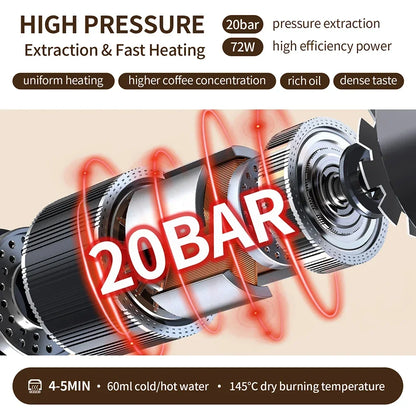3 in 1 Portable Cordless Espresso Machine Travel, Car and Home Camping Coffee Maker Capsule Powder Coffee Maker Smart Heating