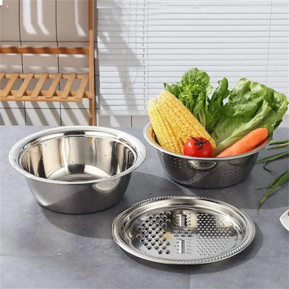 3 in 1 Vegetable Slicer Cutter Graters Drain Basket Stainless Steel Vegetable Salad Maker Bowl Kitchen Accessories Gadget