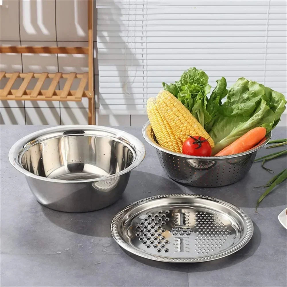 3 in 1 Vegetable Slicer Cutter Graters Drain Basket Stainless Steel Vegetable Salad Maker Bowl Kitchen Accessories Gadget