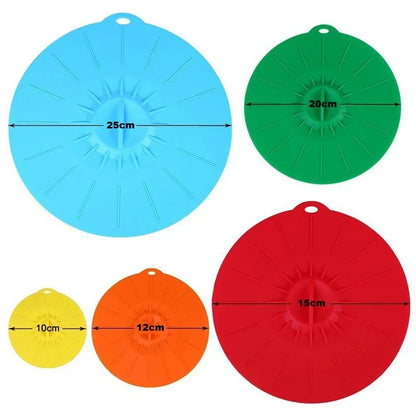 5pcs Silicone Food Fresh Cover Set - Universal Microwave Bowl Covers! Reusable, Easy Vacuum Seal, Stretch Pot Caps
