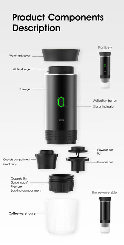 USB Portable Electric Espresso Machine 3-In-1 Capsule Coffee Maker Small Wireless Heating For Home Camping Travel Coffee Machine
