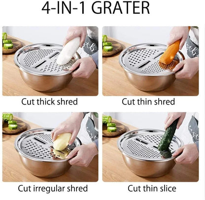 3 in 1 Vegetable Slicer Cutter Graters Drain Basket Stainless Steel Vegetable Salad Maker Bowl Kitchen Accessories Gadget