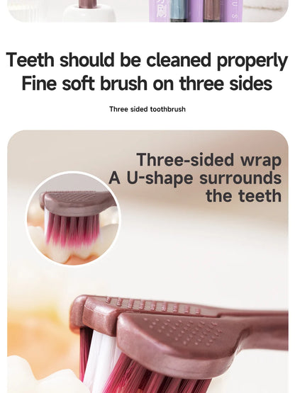 3-Sided Toothbrush for Comprehensive Cleaning | Ideal Angle Design | Raised Tongue Coating Brush | 2-Pack | Soft Bristles for Ge
