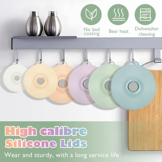 6Pcs Silicone Cover Lids Kitchen Microwave Food Covers Reusable Bowl Caps with 6 Sizes Fresh-keeping Kitchen Accessories