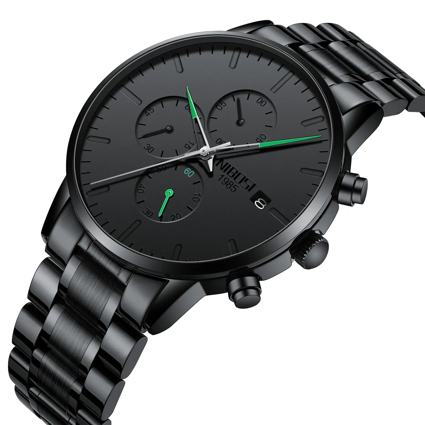 NIBOSI Men's Watches Analog Minimalist Black Dial Watches for Men Business Chronograph Military Stainless Steel Wrist Watches