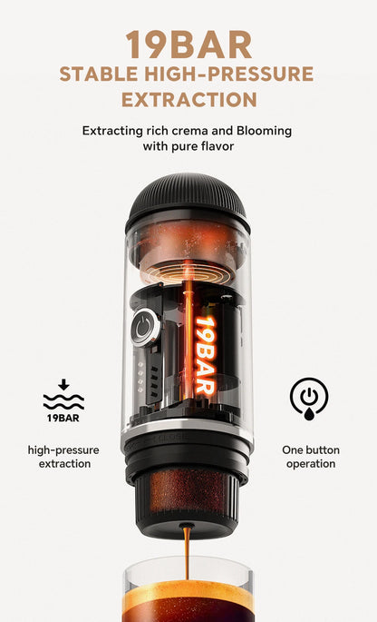 IKAPE Portable Electric Espresso Maker, Capsule Coffee Machine for Hot/Cold Water, Ground Coffee Machine for Hiking/Camping/Home