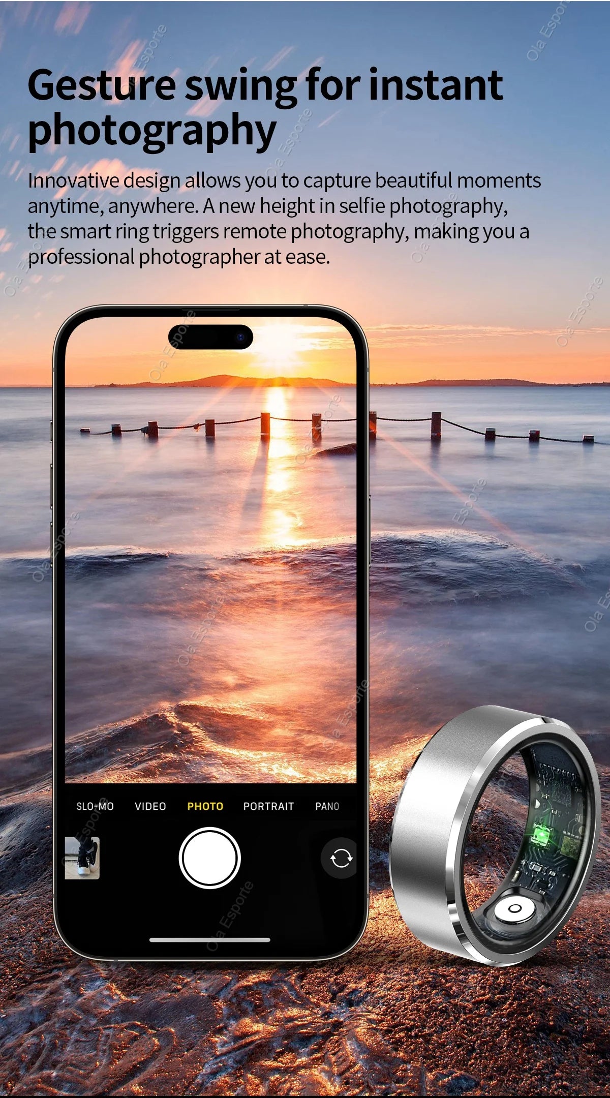 ew Smart Fitness Ring with Gesture Control,Heart rate,Blood oxygen,Blood pressureSleep,Steps,Distance,Calories For Android IOS