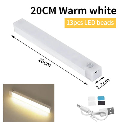 Wireless LED Night Light with Motion Sensor USB Rechargeable Lamp Under Cabinet Kitchen Light Bar for Wardrobe Bedroom Corridor