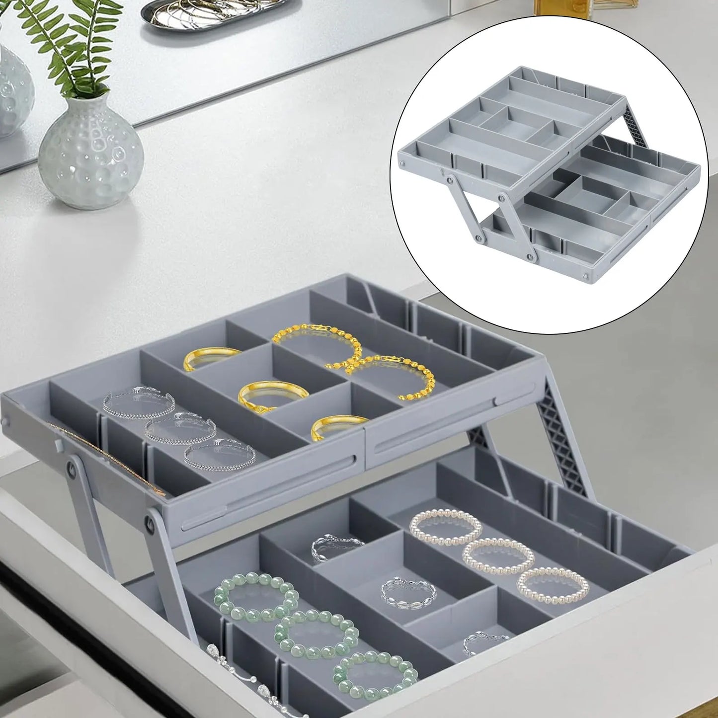 2/3 Foldable Drawer Organizer Multi Level Storage Tray  Adjustable Divider Versatile Jewelry Cosmetics Drawer Organizer