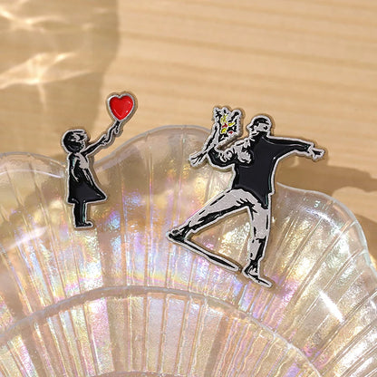 Banksy Art Enamel Pin Flower Thrower Girl With Balloon Always Hope Brooch Lapel Backpack Badge Jewelry Gift For Friends