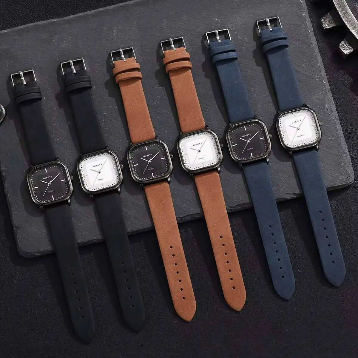 Minimalist Men's Watches Fashion Square Quartz Watch Casual Leather Strap Wristwatch Reloj Hombre（Without Box）