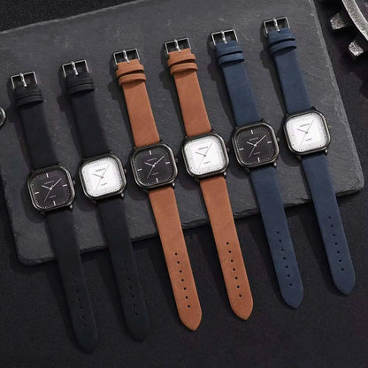 Minimalist Men's Watches Fashion Square Quartz Watch Casual Leather Strap Wristwatch Reloj Hombre（Without Box）