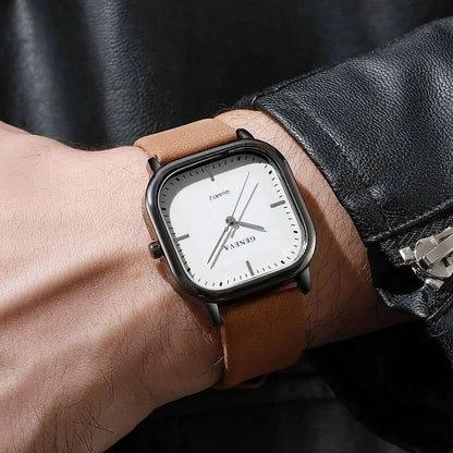 Minimalist Men's Watches Fashion Square Quartz Watch Casual Leather Strap Wristwatch Reloj Hombre（Without Box）