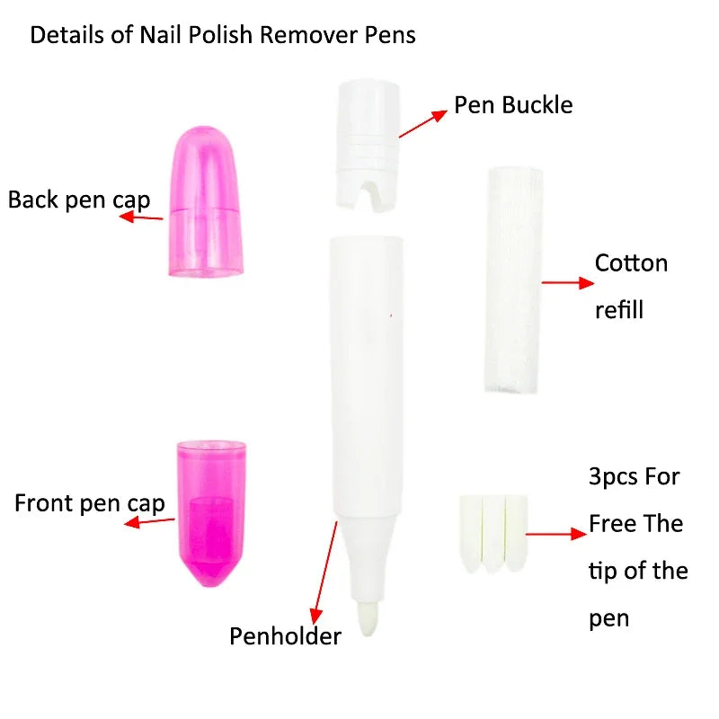 2pcs Nail Polish Remover Pens UV Gel Nail Polish Remover Cleaner Pen Manicure Tool With 3 Pen Heads By Random Corrector Pencil