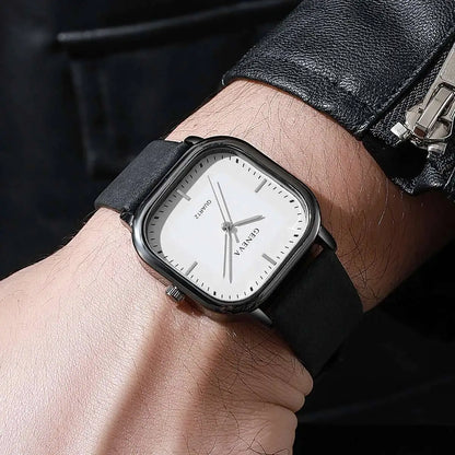 Minimalist Men's Watches Fashion Square Quartz Watch Casual Leather Strap Wristwatch Reloj Hombre（Without Box）