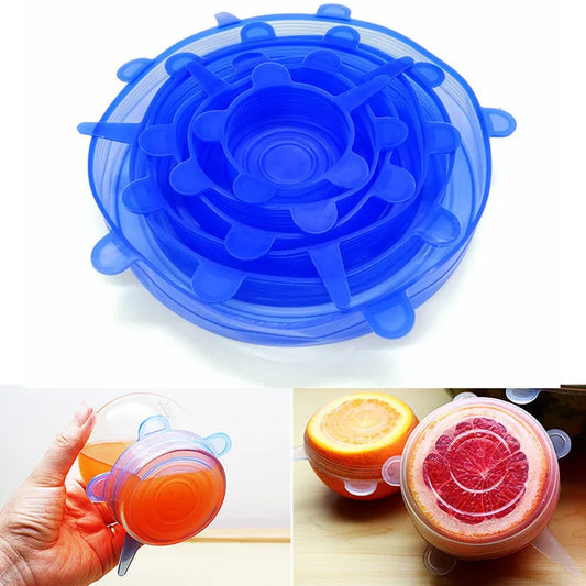 6Pcs/ Set Reusable Saran Wrap Silicone Cover Vacuum Seal Suction Sealer Food Bowl Pot Stretch Kitchen Accessories