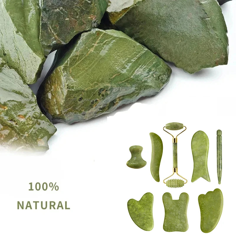 100% Natural Stone Gua Sha Board Set Jade Roller Massager Gouache Scraper Acupuncture Facial Lifting Spa Skin Care Beauty Tools