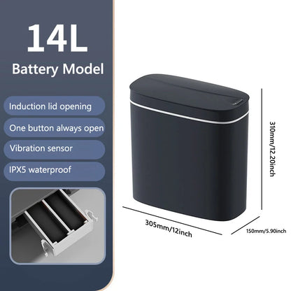 14L Smart Sensor Trash Can with Lid for Kitchen Toilet Bathroom Bins Waterproof Automatic Trash Can Quiet Touchless Wastebasket