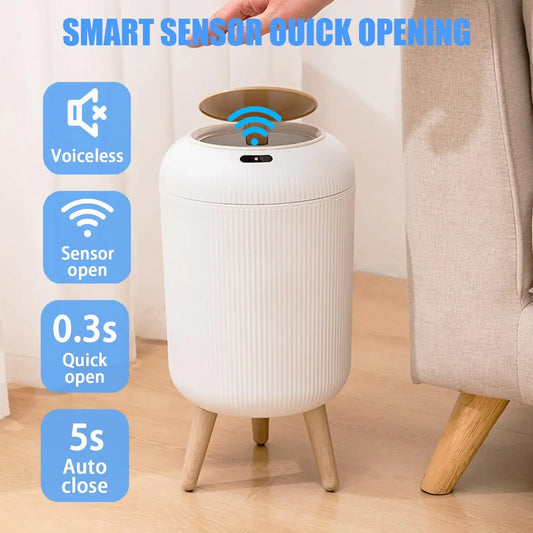 Smart Motion Sensor Automatic Trash Can  Small Plastic  Lid  Equipped for Bedroom Bathroom  Kitchen & Office