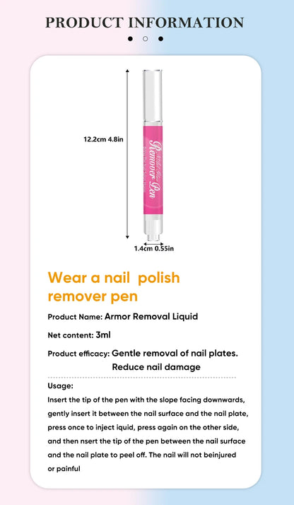3ml Nail Polish Remover Pen Portable Highly Efficient Fast-Dissolve Glue Pen Reusable Manicure Tool for Fake Nails No Damage
