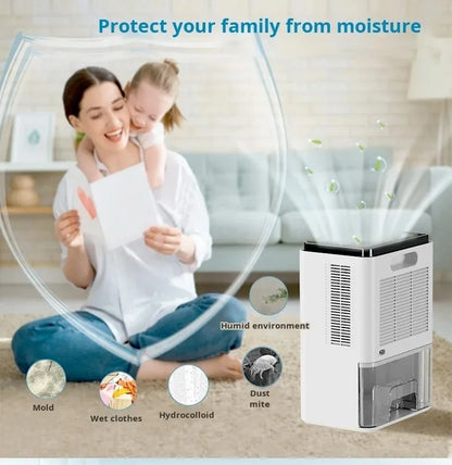 2200ml Air Dehumidifier Mute Moisture Absorbers Machine Air Dryer Water Tank with LED Display and Touch Control Single Core