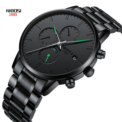 NIBOSI Men's Watches Analog Minimalist Black Dial Watches for Men Business Chronograph Military Stainless Steel Wrist Watches