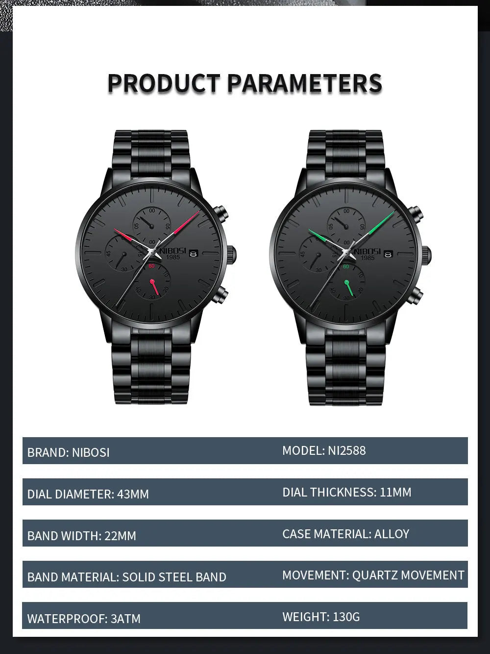 NIBOSI Men's Watches Analog Minimalist Black Dial Watches for Men Business Chronograph Military Stainless Steel Wrist Watches