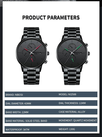 NIBOSI Men's Watches Analog Minimalist Black Dial Watches for Men Business Chronograph Military Stainless Steel Wrist Watches
